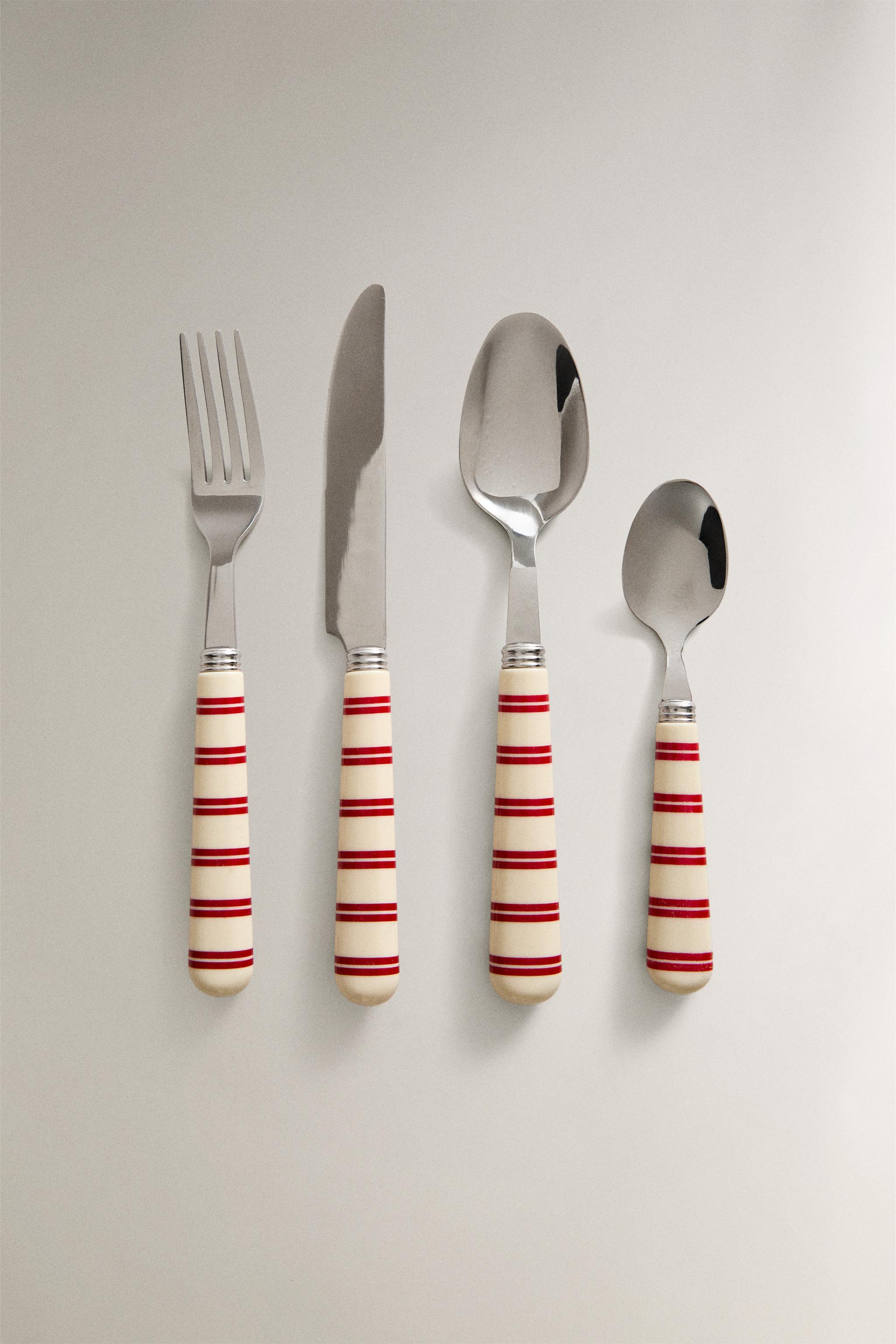 4-PIECE CUTLERY SET WITH STRIPED HANDLE